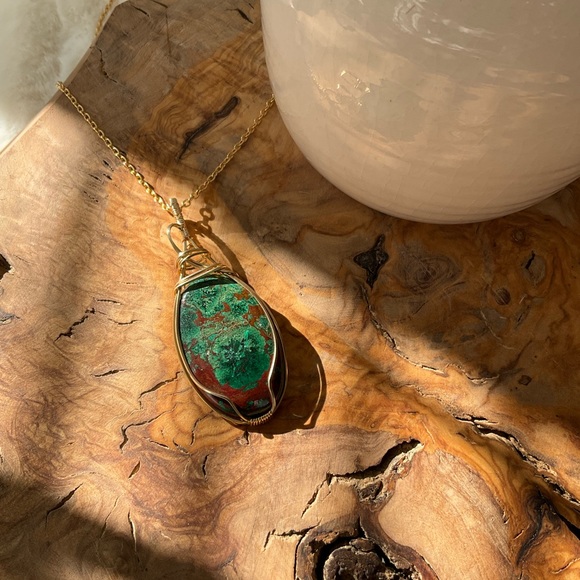 Chrysocolla Healing Stone Pendant in 14k gold fill frame - Picture 7 of 12